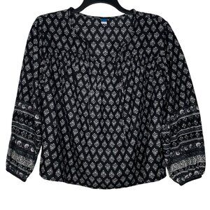 Old Navy Womens Peasant Blouse Size Small Boho Split V-Neck Flowy Oversized